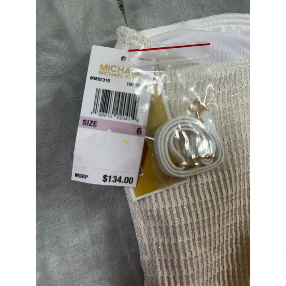 NWT Michael Kors One Piece Swimsuit Women Cream Gold Metallic Shoulder 6 $134